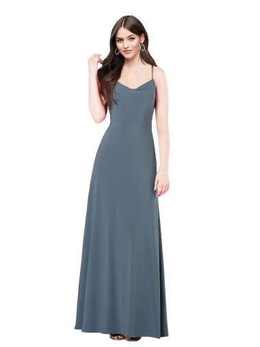 Grigio ardesia Linea A Scollatura a V Spandex Lunga Abiti da damigella donore / Abiti da ballo