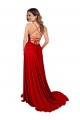 Rosso Linea A Sottili Piazza Spandex Pizzo Lunga Abiti da damigella donore / Abiti da ballo