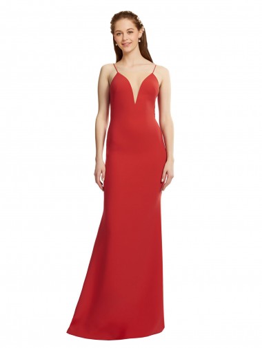Rosso Stile sirena Sottili Scollatura a V Crespo Elastico Lunga Formali Abiti da damigella donore / Abiti da sera / Abiti da ballo