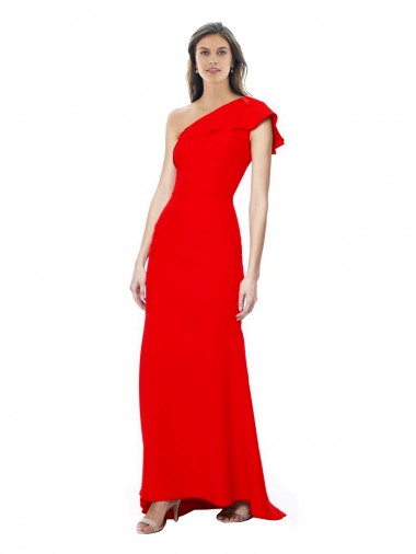 Rosso Stile sirena Una spalla Alto Collo Crespo Elastico Lunga Formali Abiti da damigella donore / Abiti da sera / Abiti da ballo