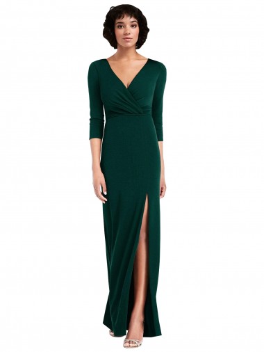Verde Scuro Tromba Scollatura a V Spandex Lunga Formali Abiti da damigella donore / Abiti da sera / Abiti da ballo